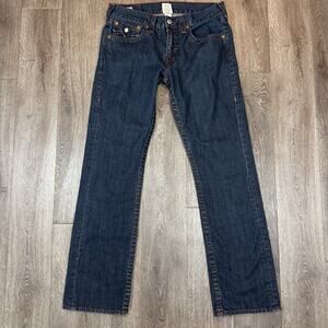 True Religion Jeans Mens 32x32.5 Blue Ricky Contrast Stitch Flap Pockets USA